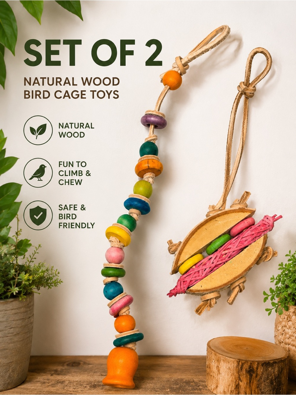 Set of 2 Colorful Bird Cage Hanging Chew Toys